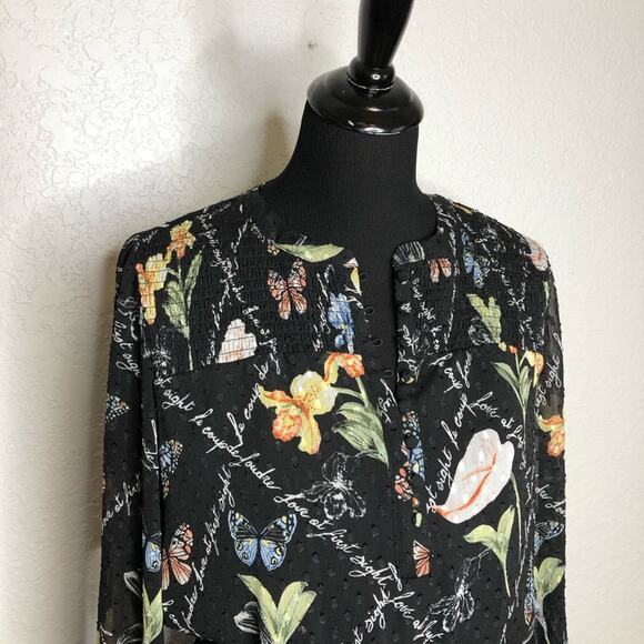WHBM black floral butterfly Love at First Sight sheer overlay dress size Small - Picture 2 of 16